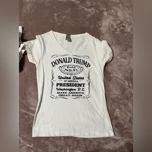 Custom Donald Trump v neck white shirt size small.